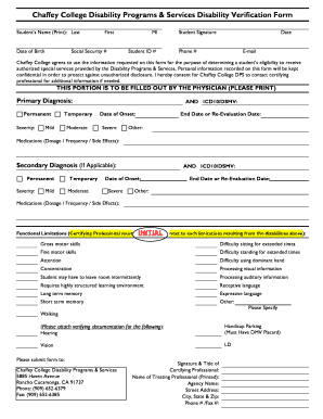 Chaffey College Disability Verification Form