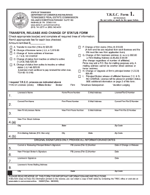 Tennessee Real Estate Commission Transfer Release and Change of Status Form