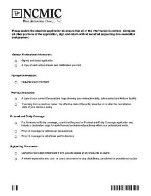 NCMIC Chiropractic Malpractice Insurance Application