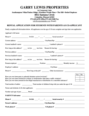 Rental Application for Students with Parents as Co-Applicant