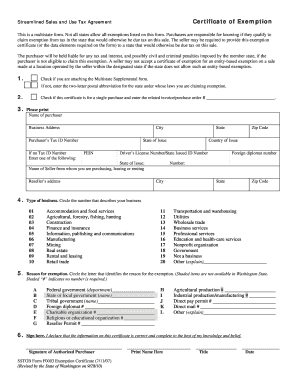 Streamlined Sales and Use Tax Agreement Certificate of Exemption