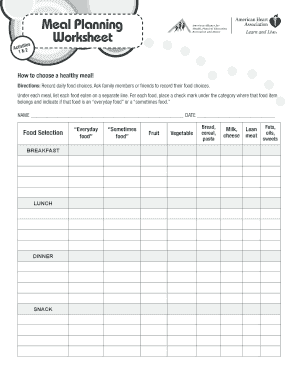 Healthy Meal Planning Worksheet