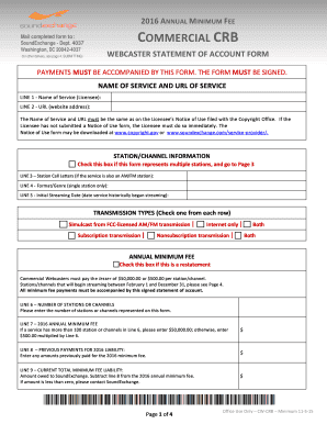 2016 Commercial Webcaster Minimum Fee Form