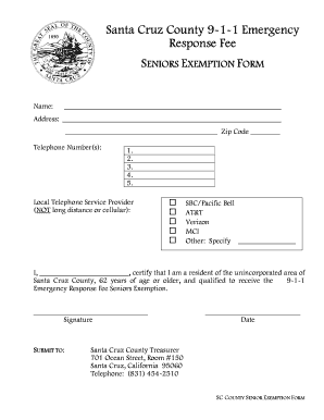 Santa Cruz County 9-1-1 Emergency Response Fee Seniors Exemption Form