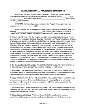 Waiver Indemnity Premises Use Certification