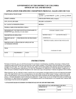 DC Sales and Use Tax Exemption Application