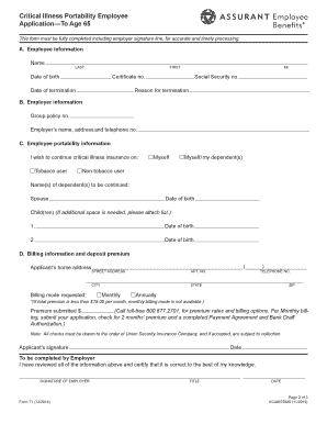 Critical Illness Portability Employee Application