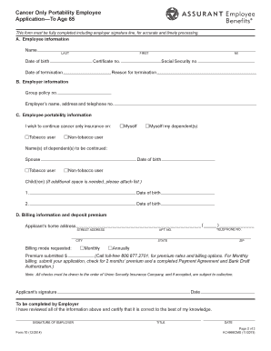 Cancer Only Portability Employee Application