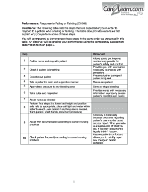 Response to Falling or Fainting Competency Assessment Form