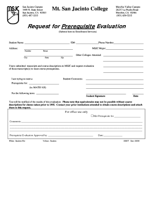 Request for Prerequisite Evaluation