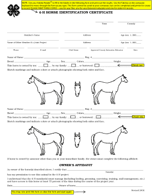 4-H Horse Identification Certificate