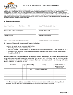 2015–2016 Institutional Verification Document