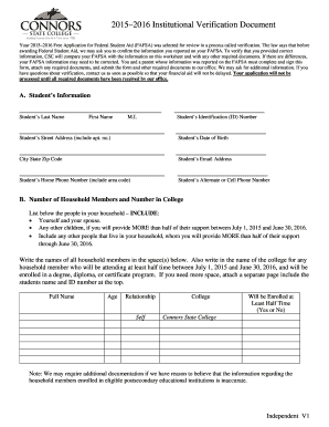 2015–2016 Institutional Verification Document