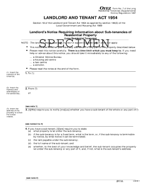 Landlord's Notice Requiring Information about Sub-tenancies