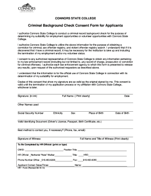 Criminal Background Check Consent Form for Applicants