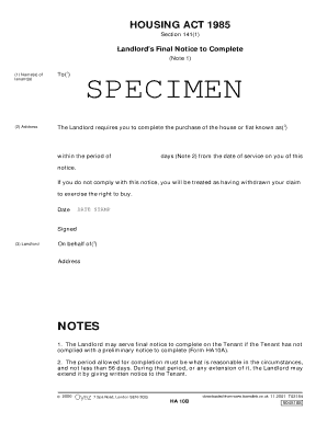 Landlord's Final Notice to Complete