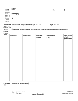 Fillable Online List of Creditors Intending to In Bankruptcy Fax Email ...