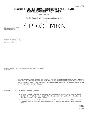 Notice Requiring Information to Freeholder