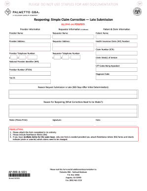 Health Insurance Claim Correction Form