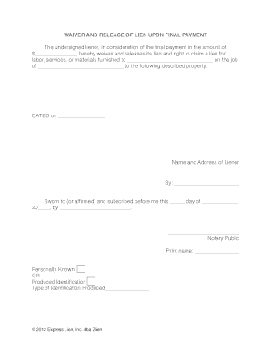 Waiver and Release of Lien Upon Final Payment