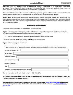 Immediate Offset Request Form