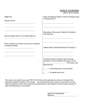 Colorado Notice to Owner Form