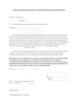 Final Waiver and Release of Lien
