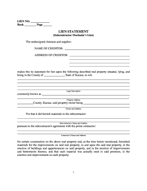 Subcontractor Mechanic's Lien Statement