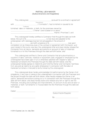 Partial Lien Waiver for Subcontractors and Suppliers