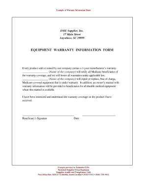 Equipment Warranty Information Form