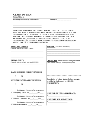 Florida Construction Lien Claim