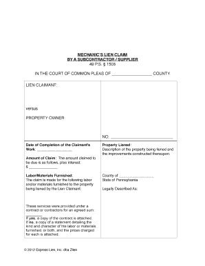 Mechanic's Lien Claim by Subcontractor