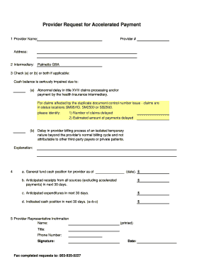 Provider Request for Accelerated Payment