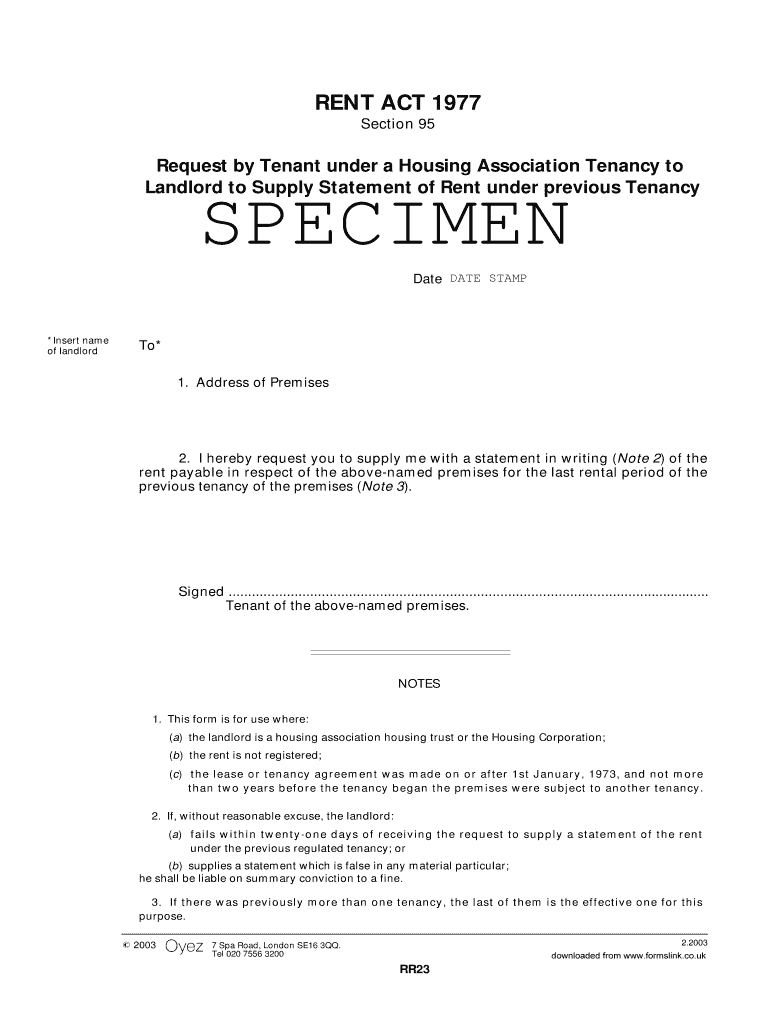 Fillable Online RENT ACT 1977 Section 95 Request by Tenant under a