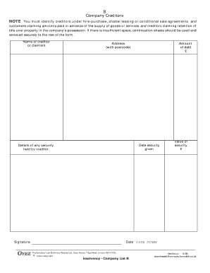 Company Creditors List B Form