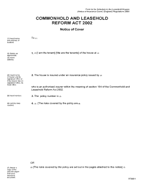 UK Leasehold Insurance Cover Notice