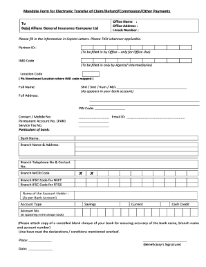 Bajaj Allianz Mandate Form for Electronic Payments