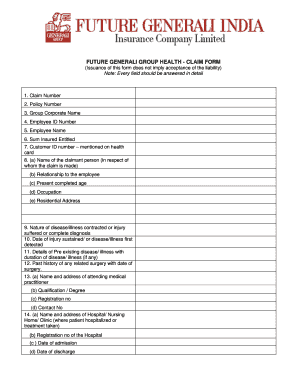 Future Generali Group Health Claim Form