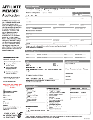 American Academy of Audiology Affiliate Membership Application