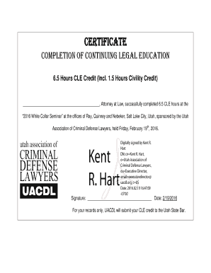 Certificate of Continuing Legal Education Completion
