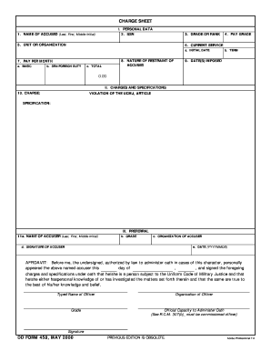 Charge Sheet DD Form 458