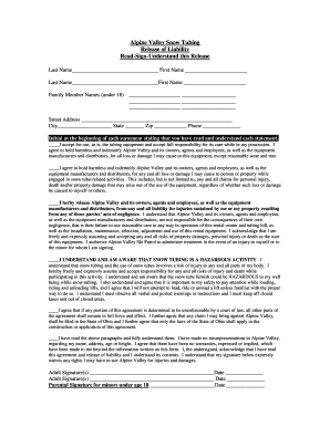 Alpine Valley Snow Tubing Release of Liability