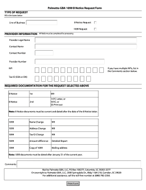 Palmetto GBA 1099 B Notice Request Form