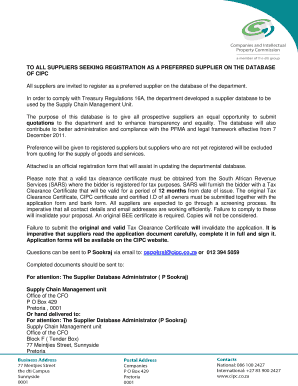 South African Supplier Registration Form