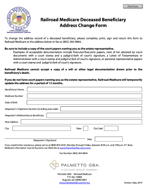 Railroad Medicare Deceased Beneficiary Address Change Form