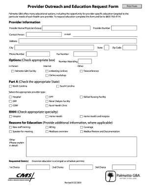 Provider Outreach and Education Request Form