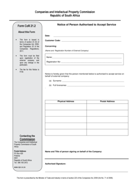 Notice of Person Authorised to Accept Service