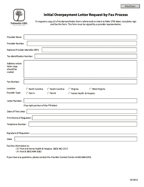 Initial Overpayment Letter Request by Fax