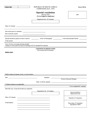 South Africa Special Resolution Form CM 26