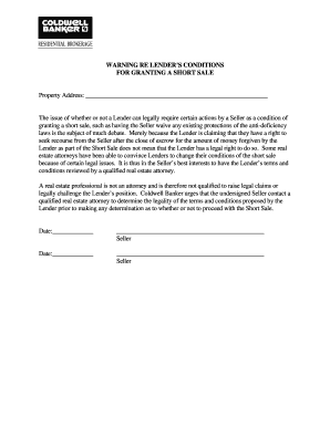 Warning Re Lender's Conditions for Short Sale